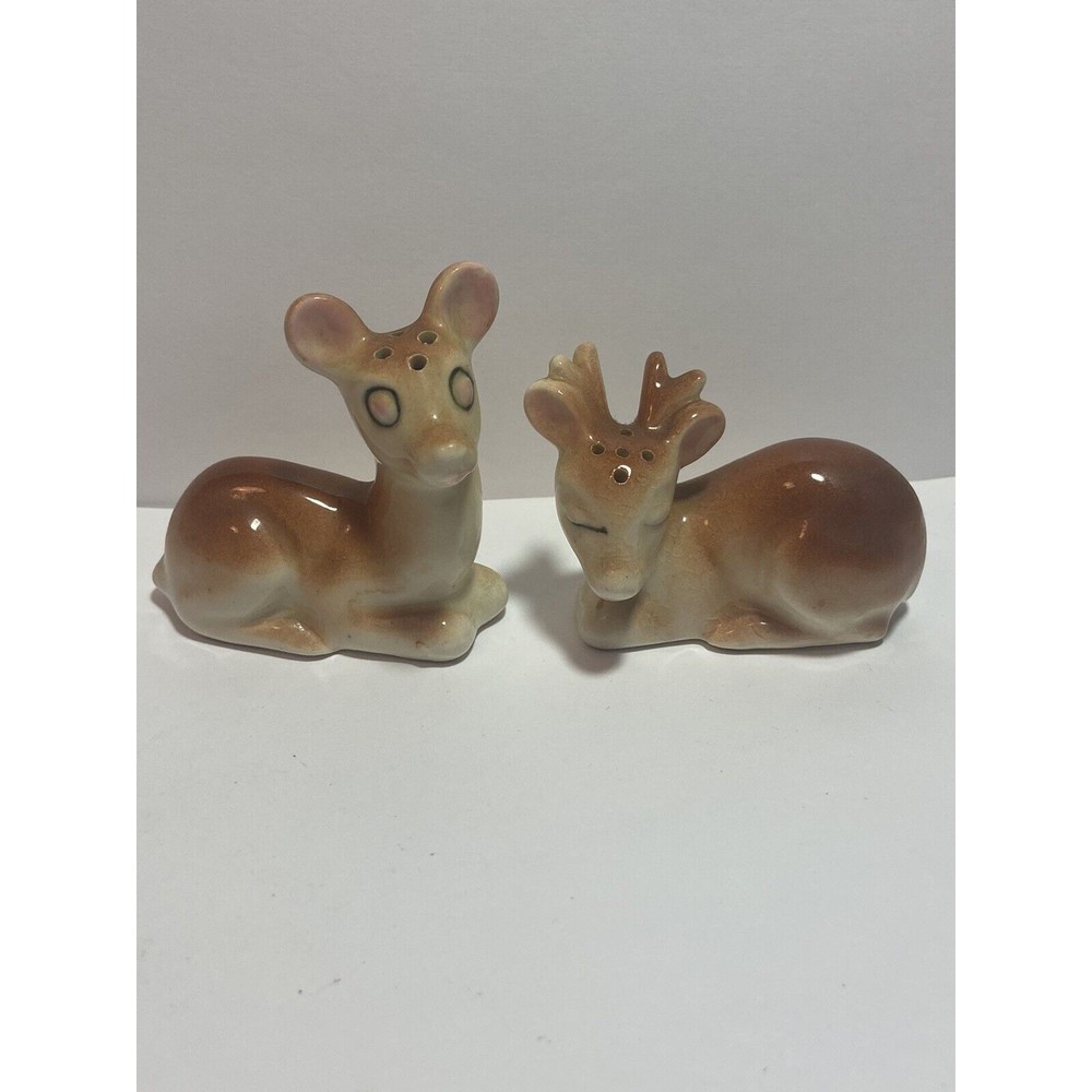 Vintage 50s Mid Century MCM Deer Salt & Pepper Shakers Japan Doe Buck Bambi
